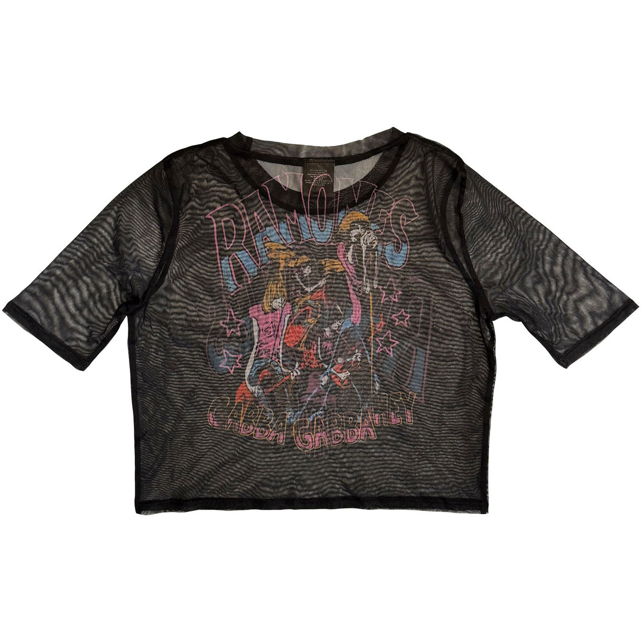 Ramones 'Graffiti Illustration' (Black) Womens Fitted Mesh Crop Top