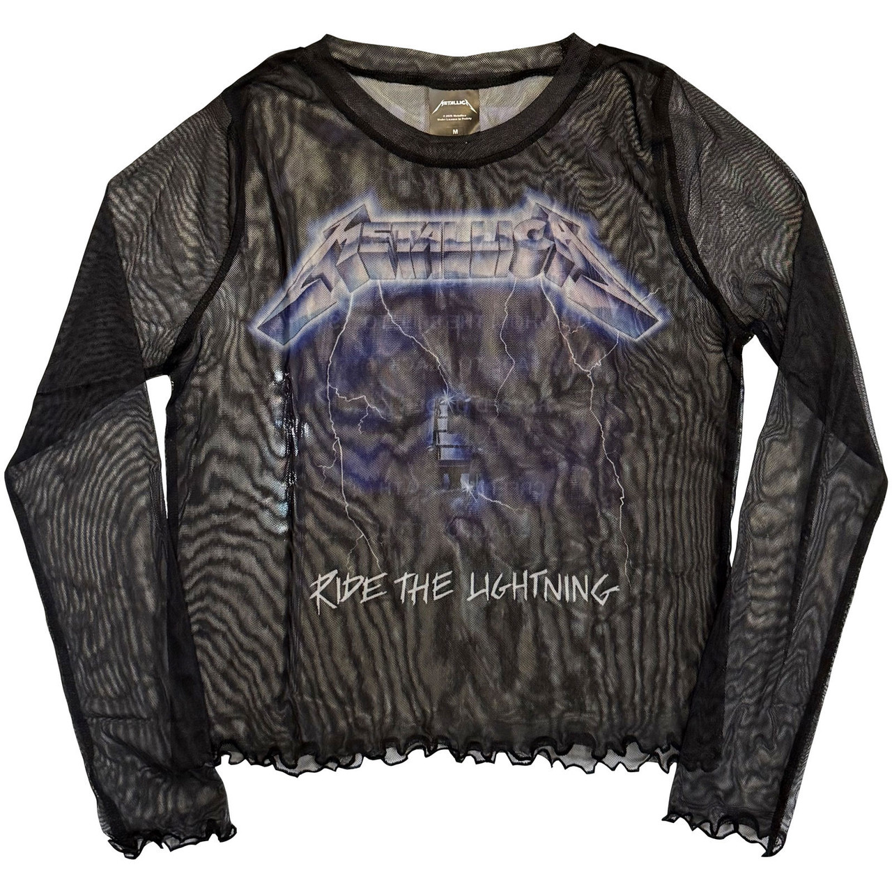 Metallica 'Ride The Lightning' (Black) Womens Fitted Long Sleeve Mesh Crop Top