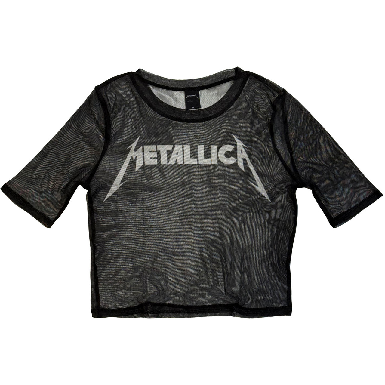 Metallica 'Logo' (Black) Womens Fitted Mesh Crop Top