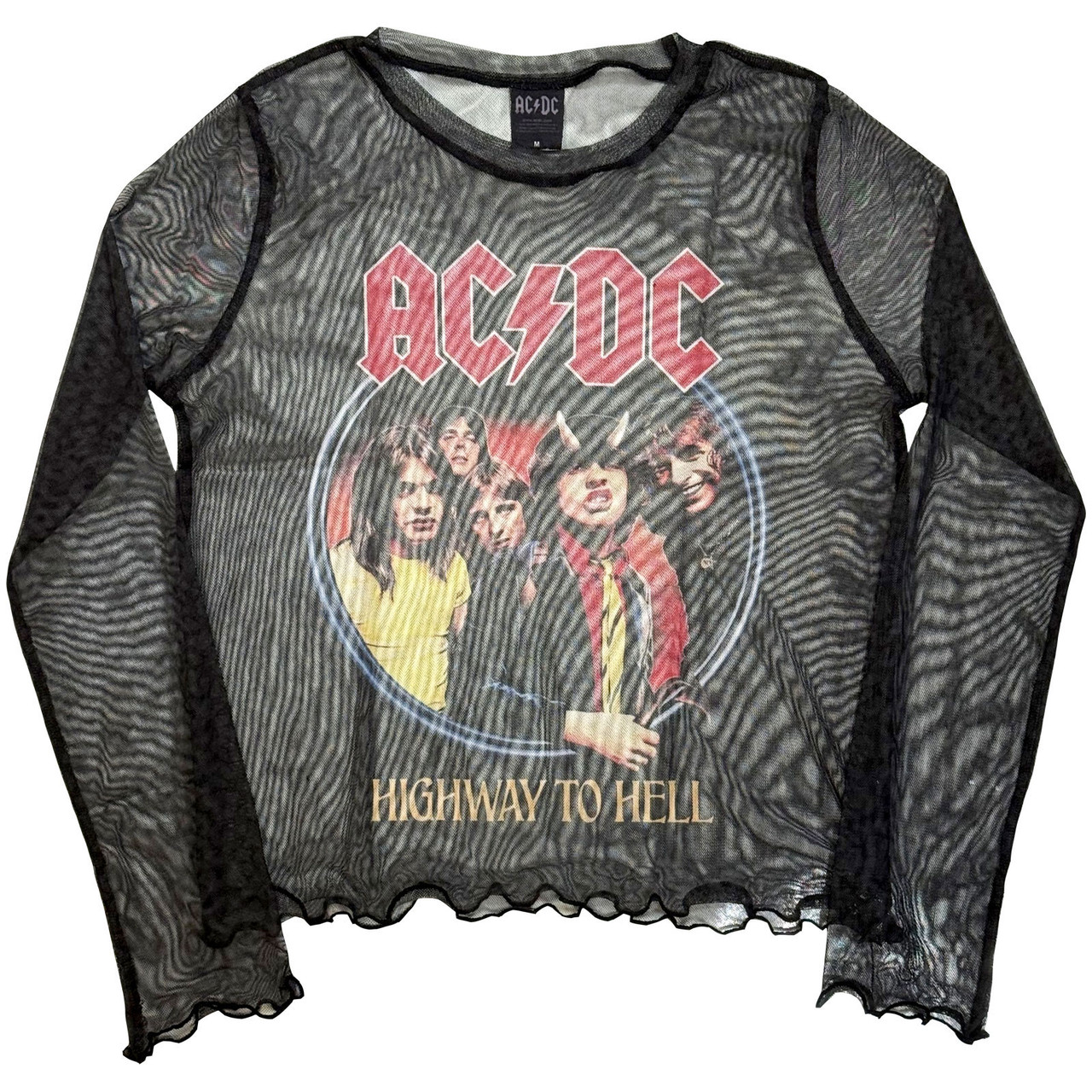 AC/DC 'Highway To Hell' (Black) Womens Fitted Long Sleeve Mesh Crop Top