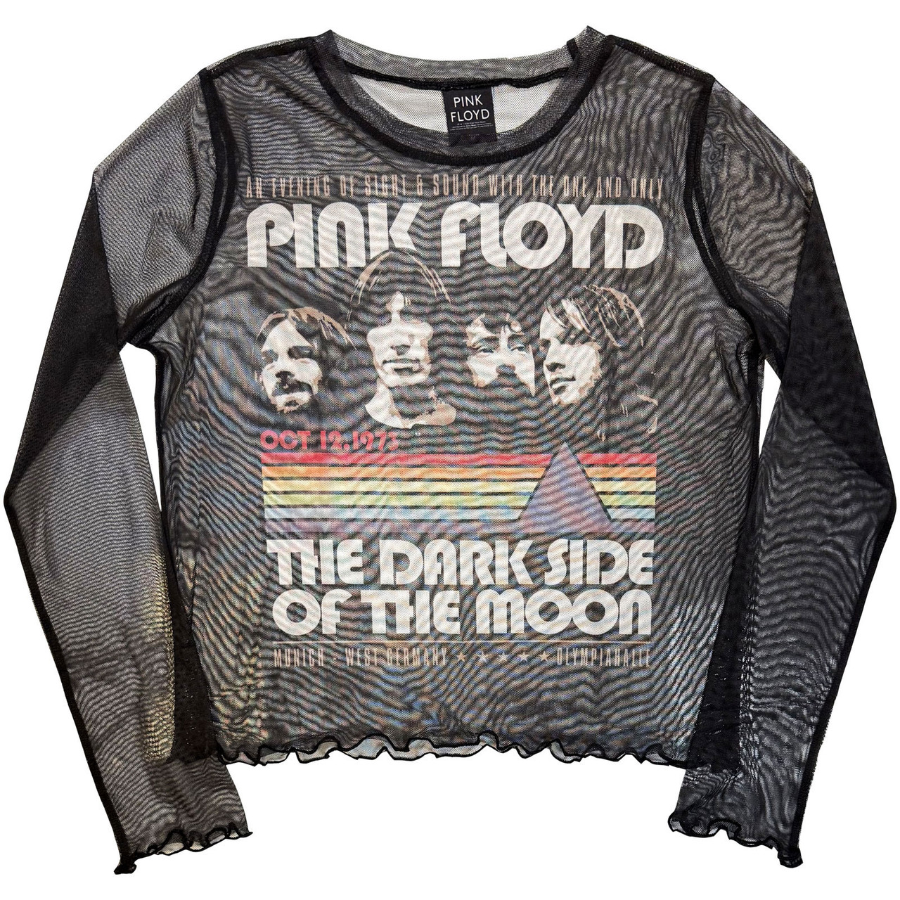 Pink Floyd 'Vintage Stripes' (Black) Womens Fitted Long Sleeve Mesh Crop Top