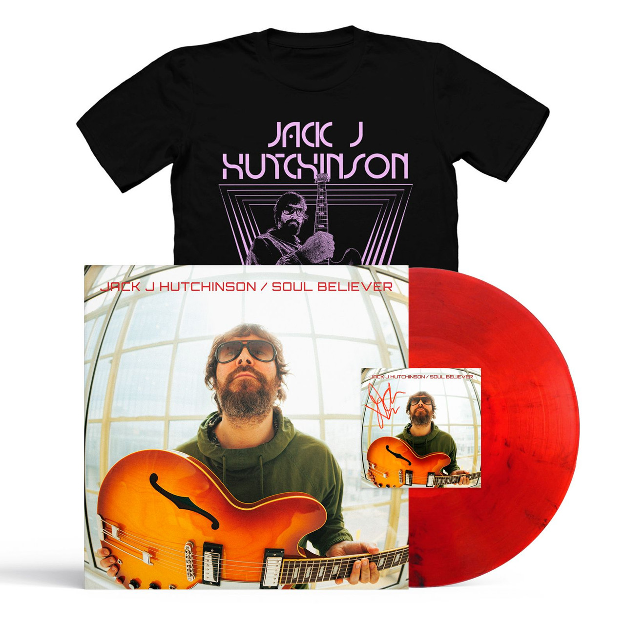 Jack J Hutchinson 'Soul Believer' Red Vinyl & T-Shirt Bundle inc HAND SIGNED ART CARD