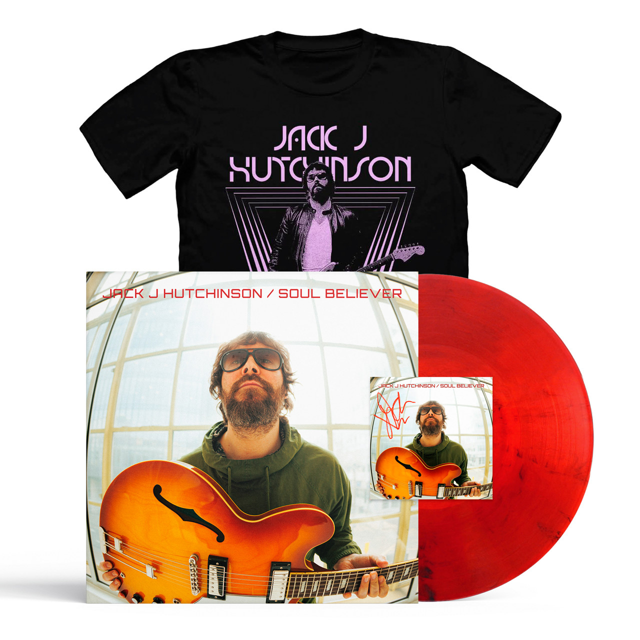 Jack J Hutchinson 'Soul Believer' Red Vinyl & T-Shirt Bundle inc HAND SIGNED ART CARD