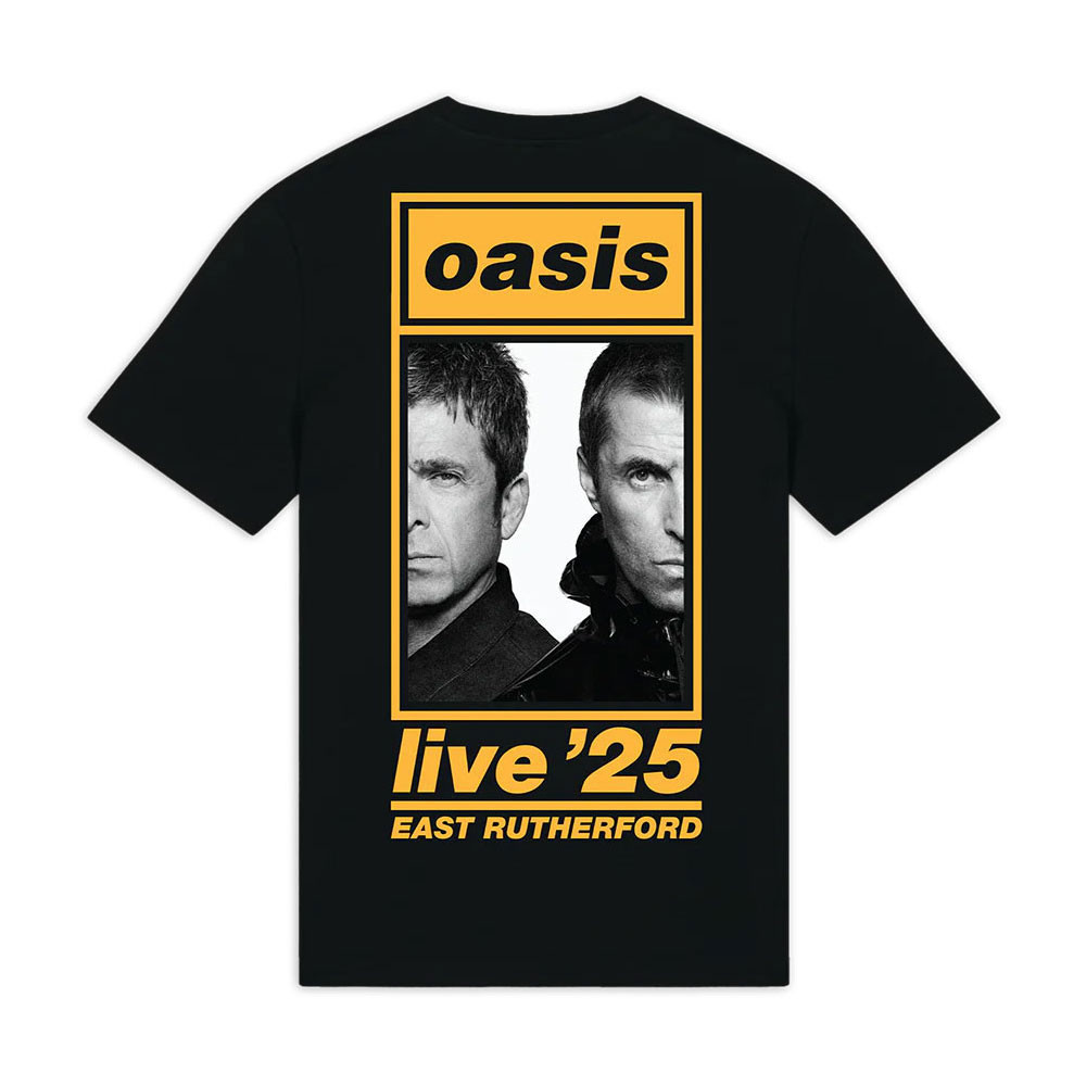 Oasis 'East Rutherford Half Faces Fan Store' (Black) T-Shirt