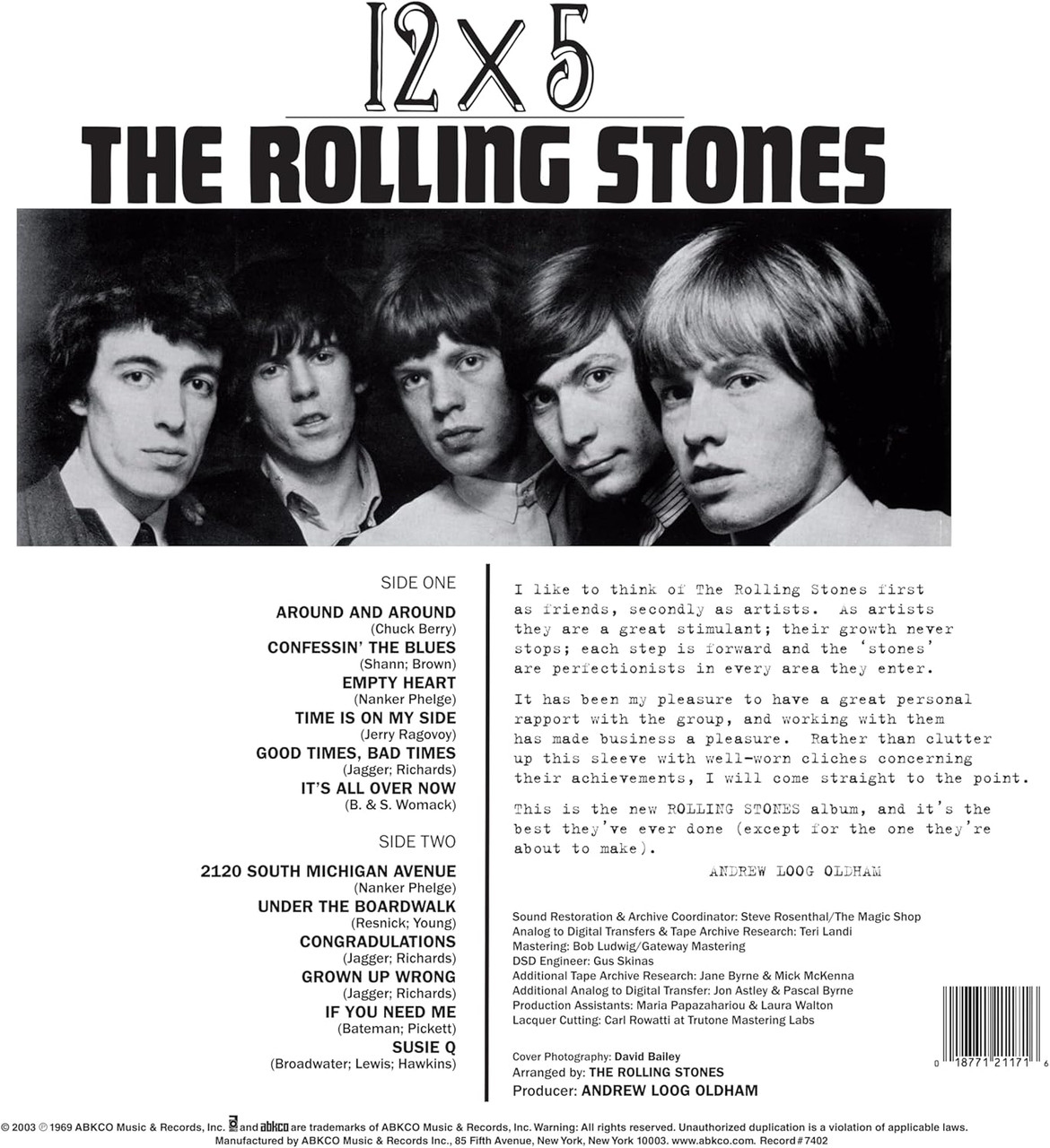 The Rolling Stones '12 x 5' LP Black Vinyl