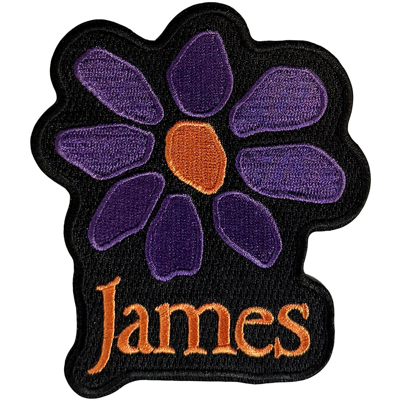 James 'Orange Logo Purple Daisy' Iron On Woven Patch