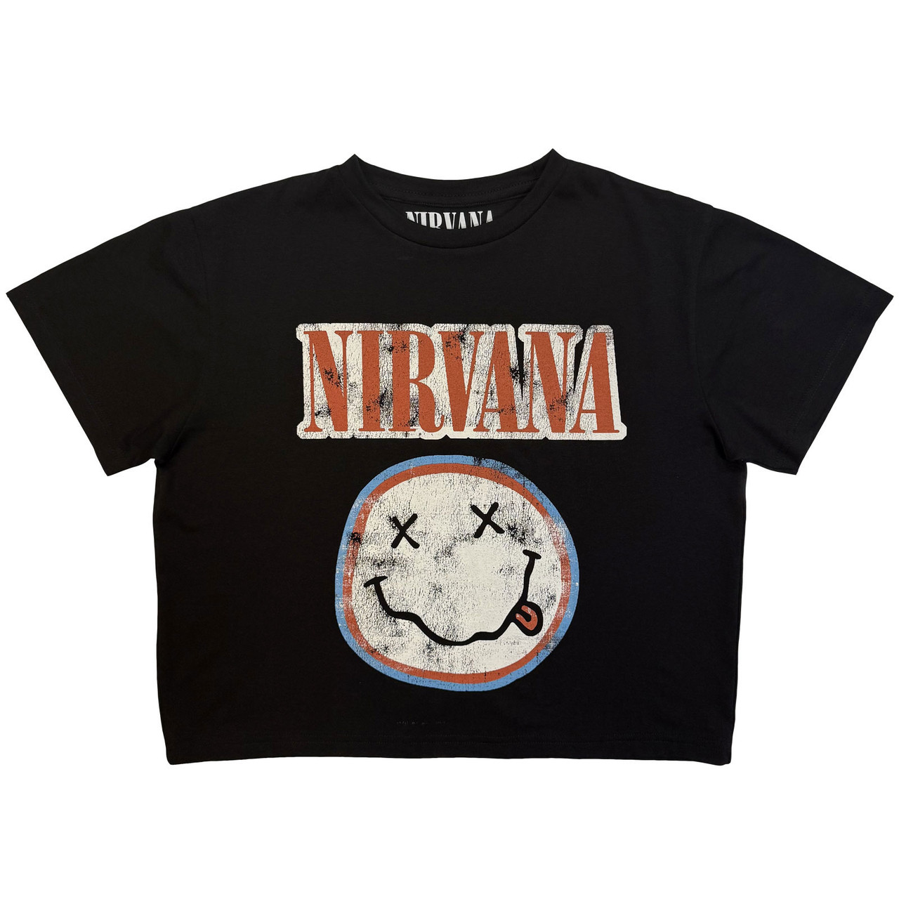 Nirvana 'Distressed Logo' (Black) Womens Fitted Crop Top