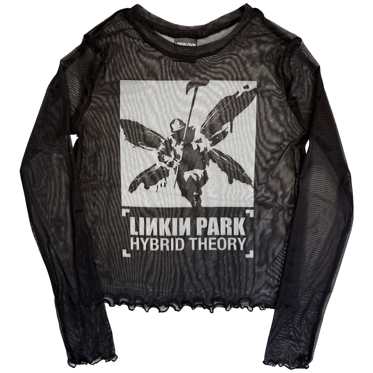 Linkin Park 'Hybrid Theory' (Black) Womens Fitted Long Sleeve Mesh Crop Top