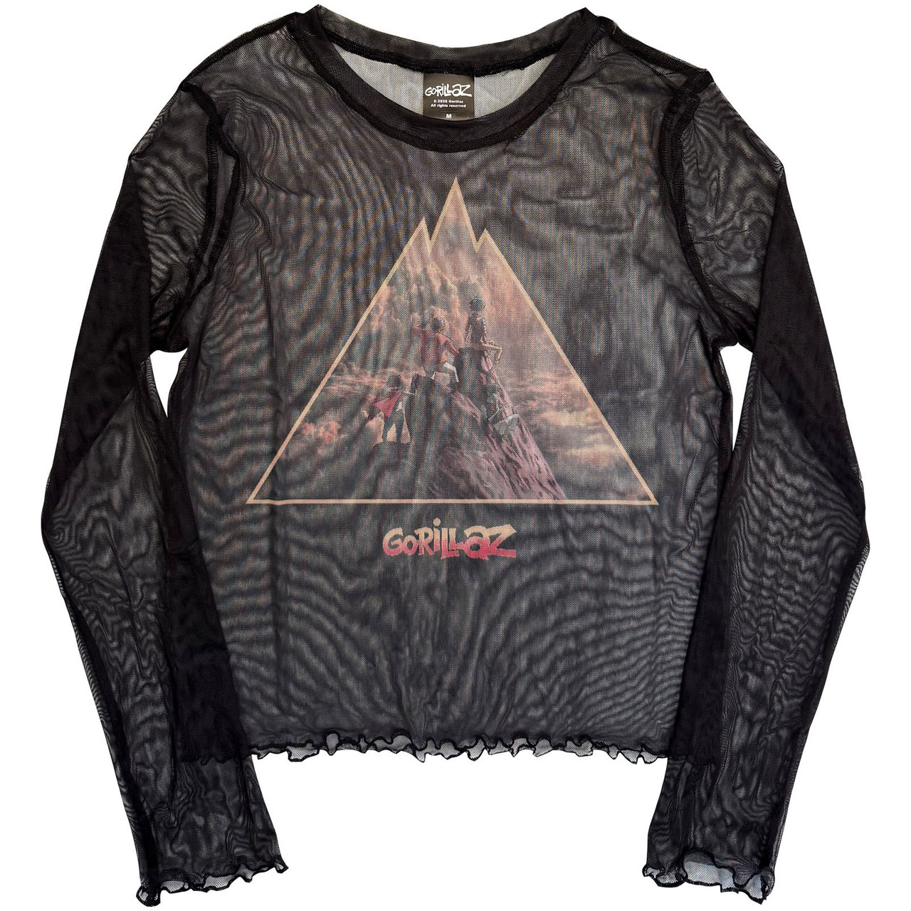 Gorillaz 'The Mountain' (Black) Womens Fitted Long Sleeve Mesh Crop Top