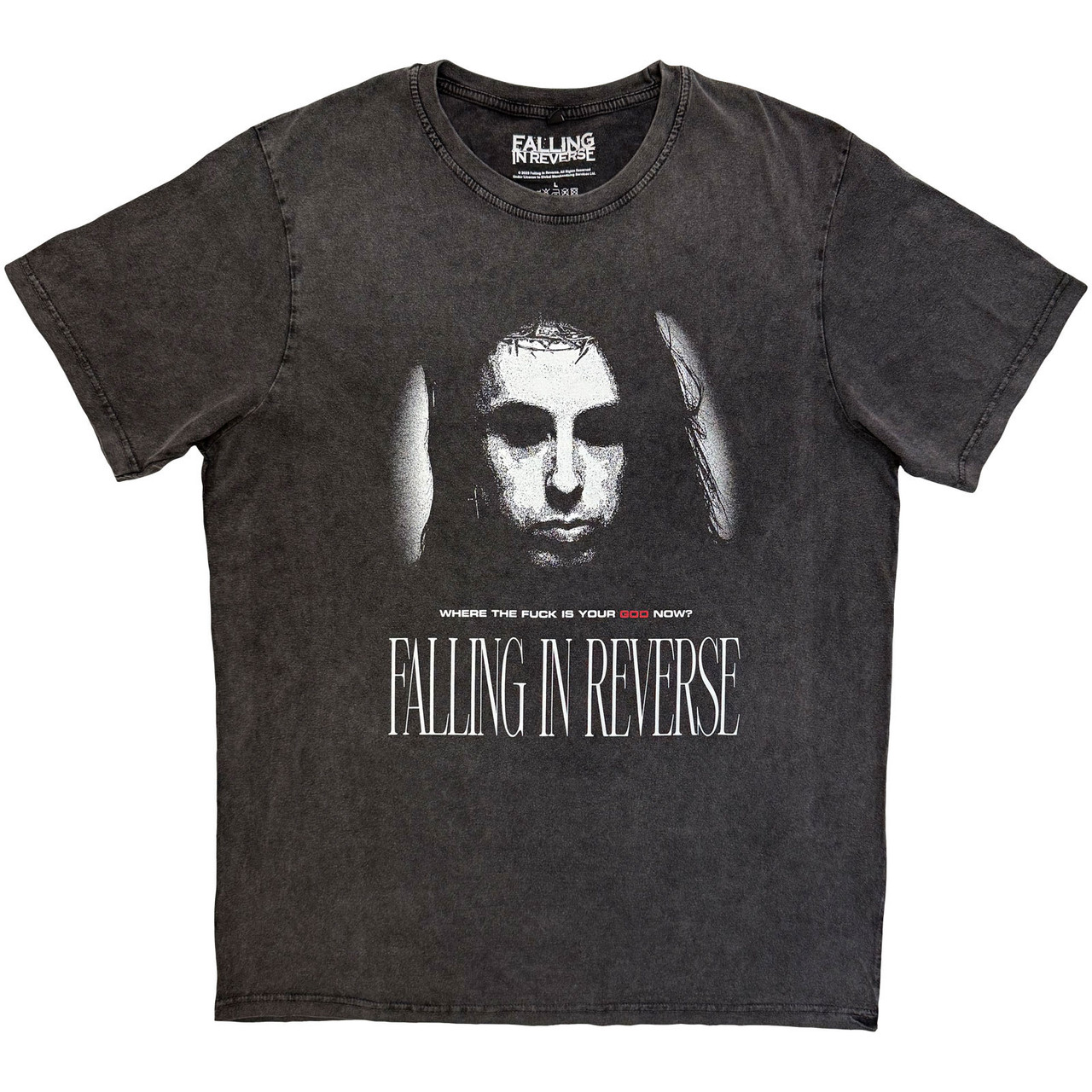 Falling In Reverse 'Where's Your God' (Charcoal Grey) Stone Wash Limited Edition T-Shirt