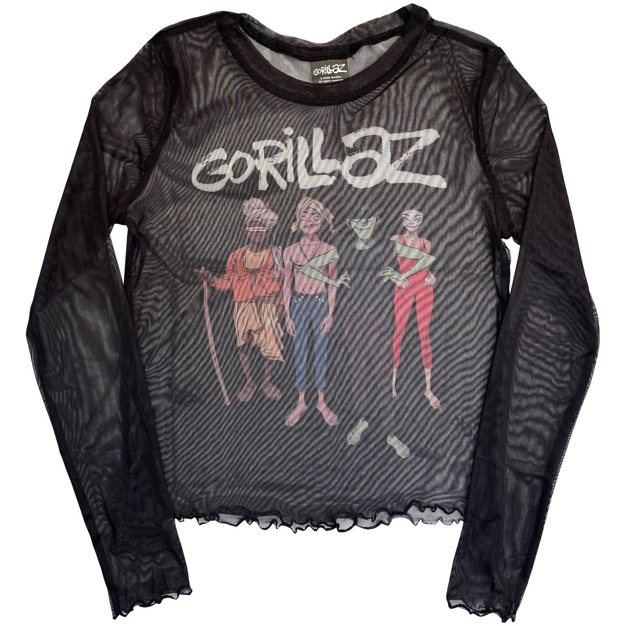 Gorillaz 'The Mountain Group' (Black) Womens Fitted Long Sleeve Mesh Crop Top