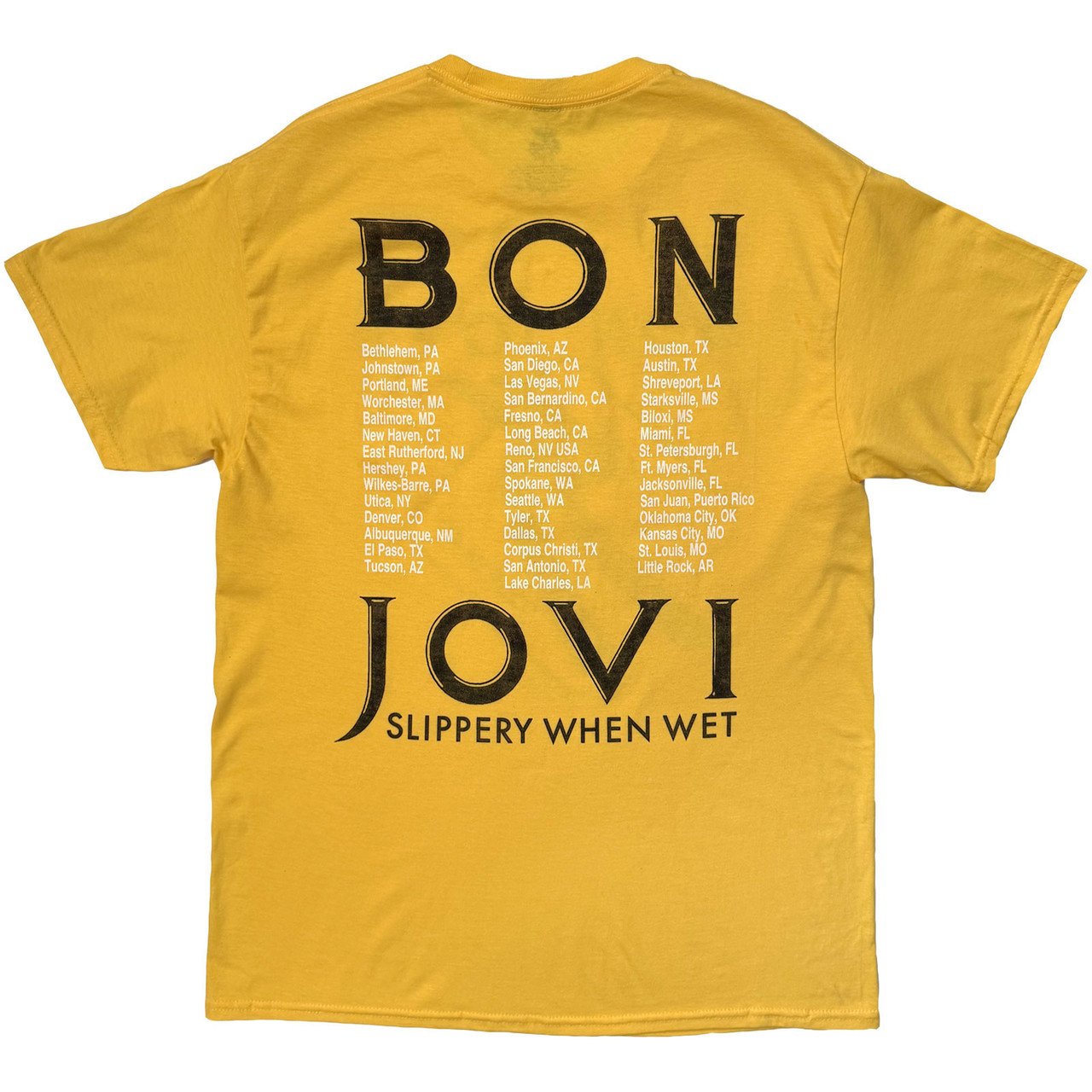 Bon Jovi 'Tour '87 Road Sign' (Yellow) T-Shirt