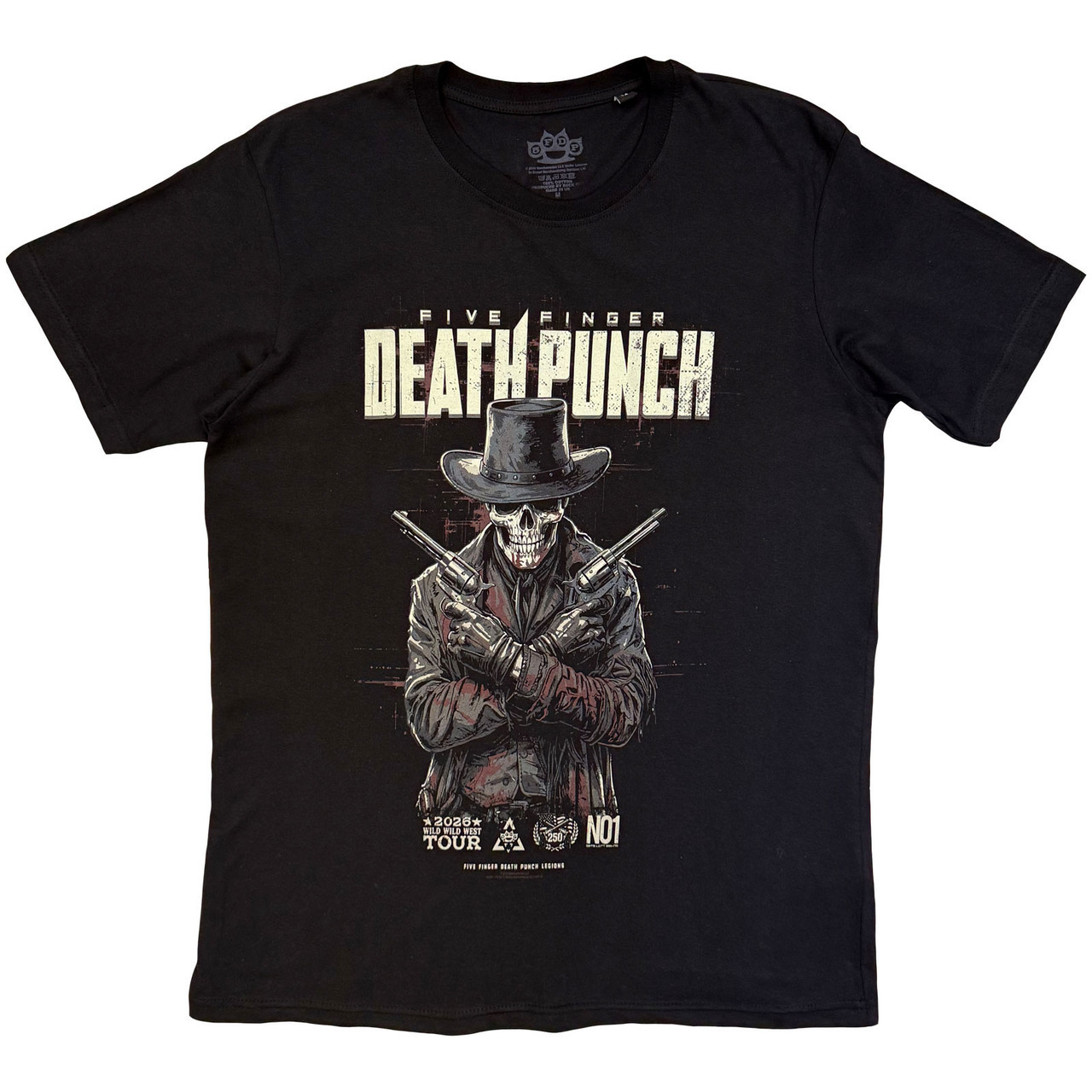 Five Finger Death Punch 'Crossed Pistols Full Colour' (Black) T-Shirt