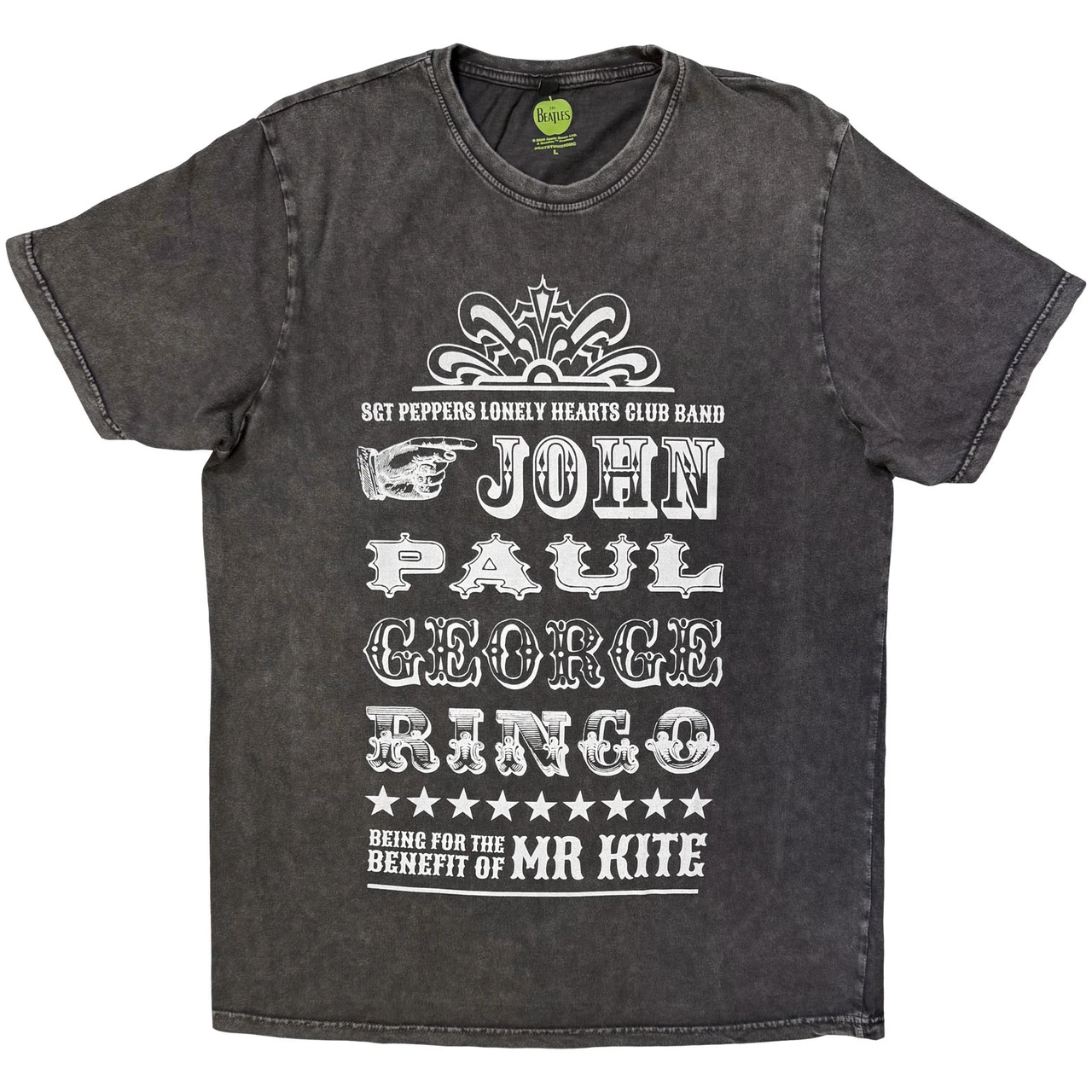 The Beatles 'Mr Kite' (Charcoal Grey) Stone Wash Limited Edition T-Shirt