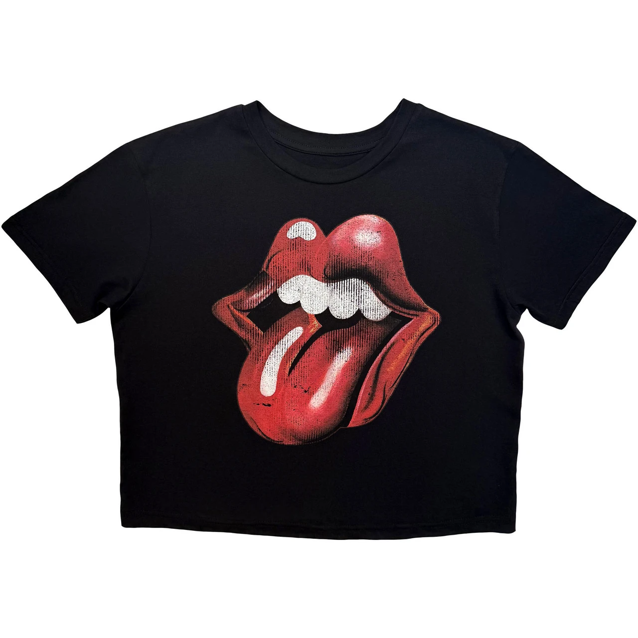 The Rolling Stones 'New Tongue' (Black) Womens Fitted Crop Top