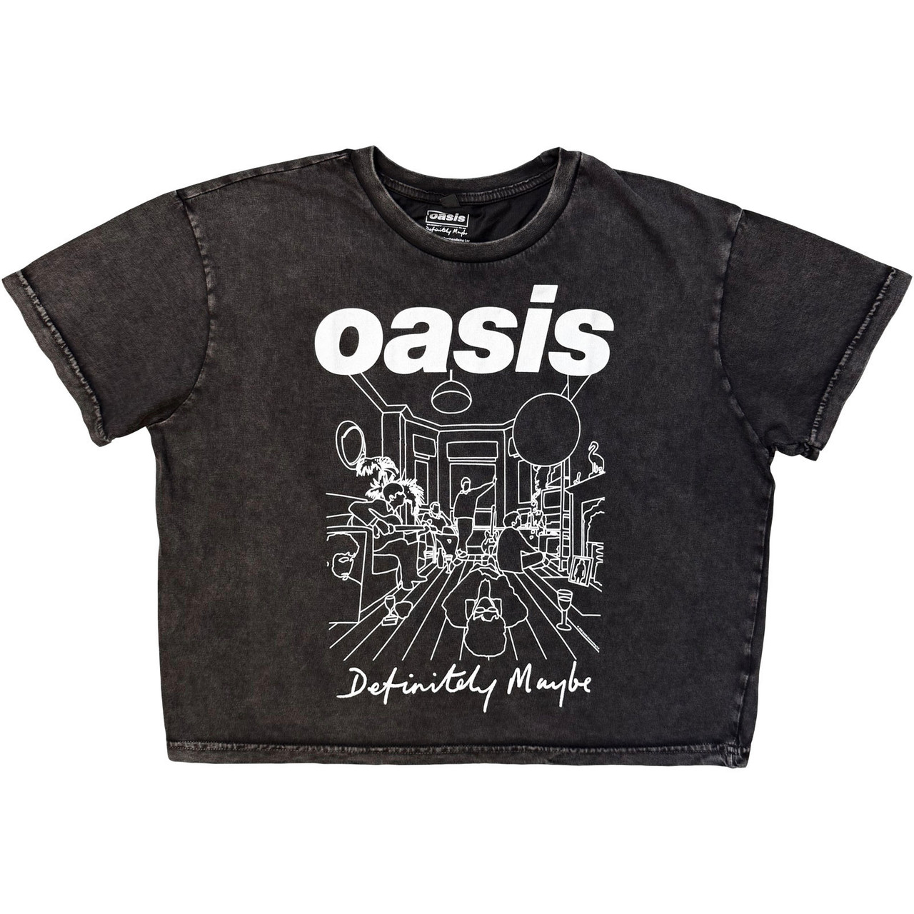 Oasis 'DM Line Drawing' (Charcoal Grey) Womens Fitted Stone Wash Crop Top