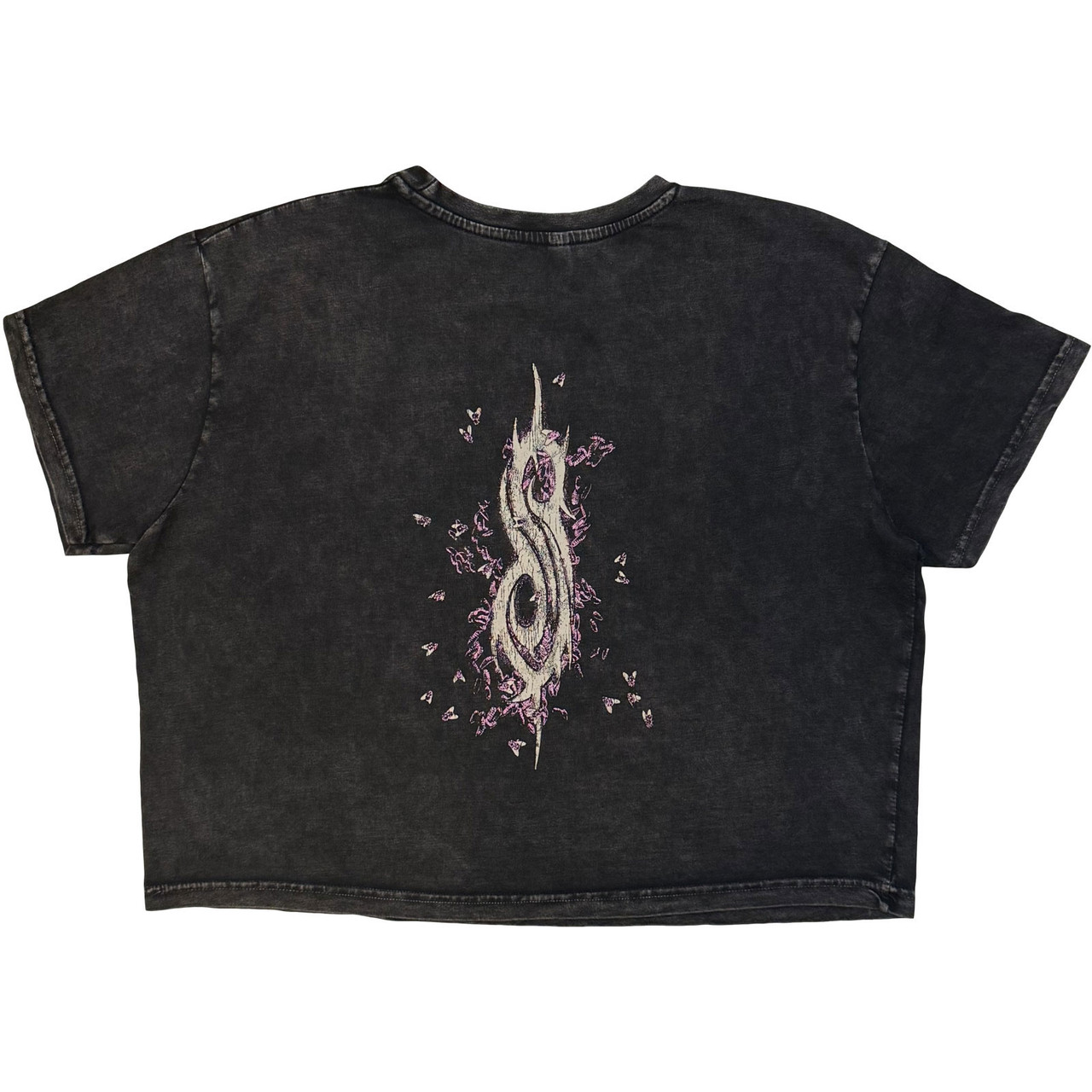 Slipknot 'Butterfly Goatee' (Charcoal Grey) Womens Fitted Stone Wash Crop Top