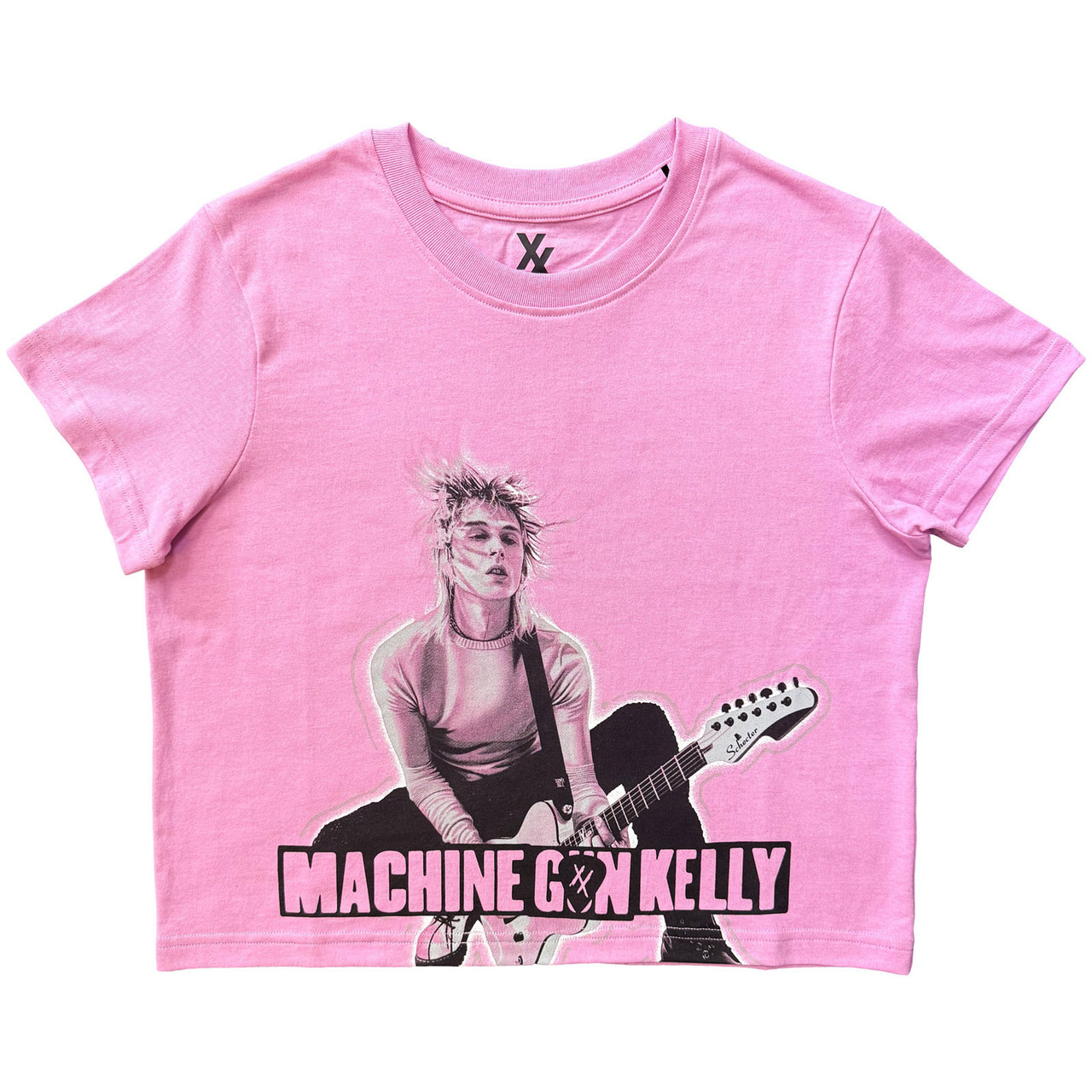 Machine Gun Kelly 'Guitar' (Pink) Womens Fitted Crop Top