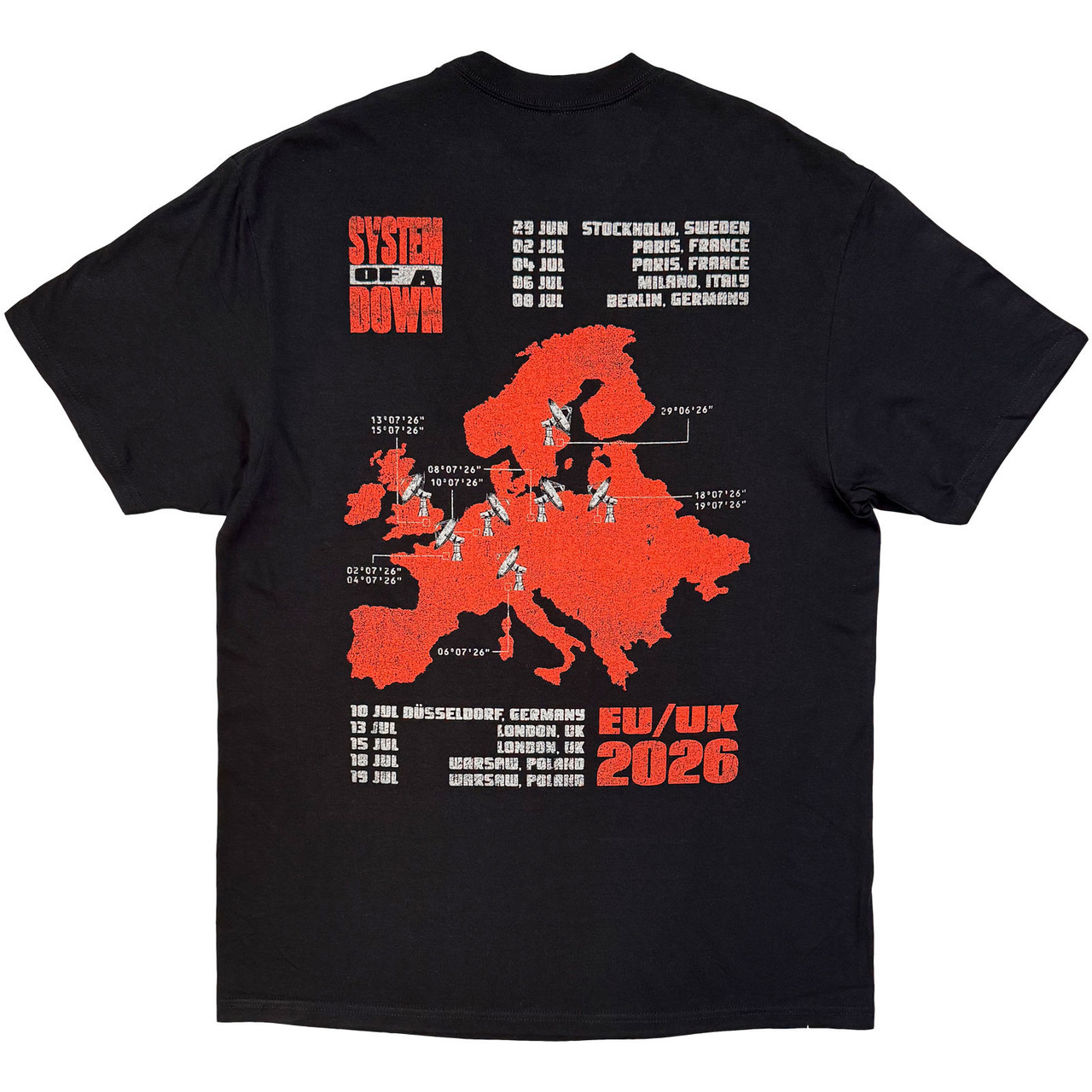 System of a Down 'Map Backprint Tour '26' (Black) T-Shirt