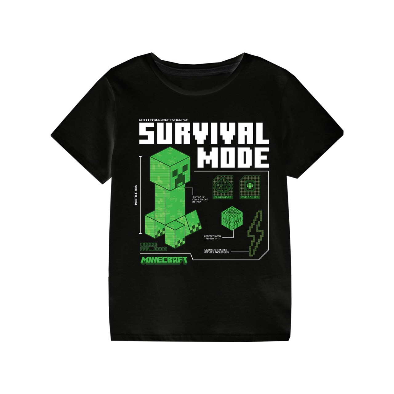 Minecraft 'Survival Mode' (Black) Kids T-Shirt