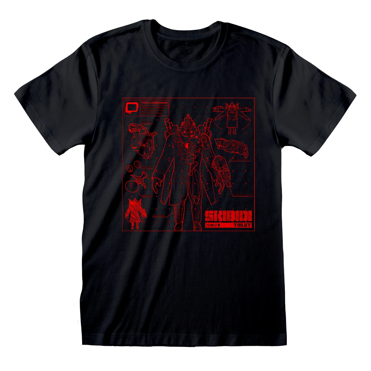 Skibidi 'Titan Cameraman - Schematic' (Black) T-Shirt