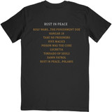 Megadeth 'Rust In Peace Track List' (Black) T-Shirt Back