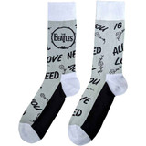 The Beatles 'All You Need Is Love & Drum' (Grey) Socks (One Size = UK 7-11)