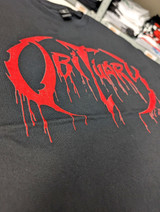 Obituary 'Cause of Death Logo' (Black) T-Shirt close up detail 1
