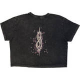 Slipknot 'Butterfly Goatee' (Charcoal Grey) Womens Fitted Stone Wash Crop Top
