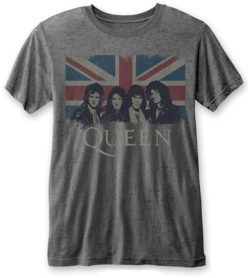 Queen 'Vintage Union Jack' (Grey) Burnout T-Shirt