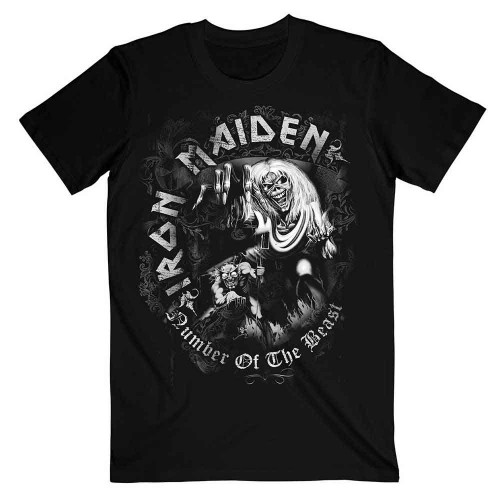 Iron Maiden 'Number Of The Beast Grey Tone' (Black) T-Shirt