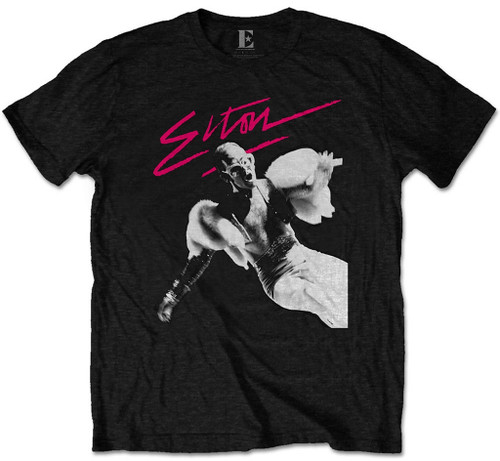 Elton John 'Pink Brush' (Black) T-Shirt