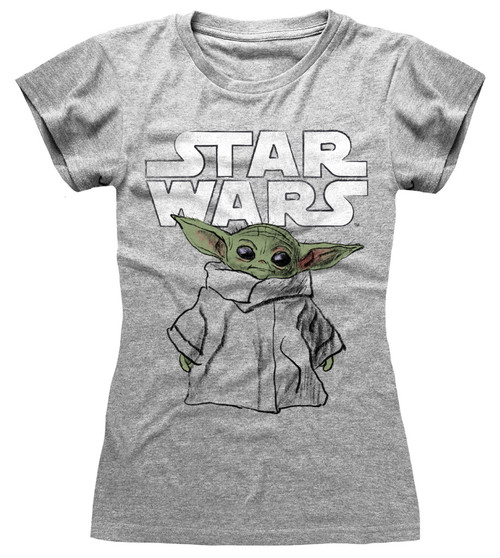 Star Wars - The Mandalorian 'Child Sketch' (Grey) Womens Fitted T-Shirt