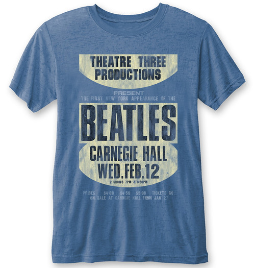 The Beatles 'Carnegie Hall' (Blue) Burnout T-Shirt
