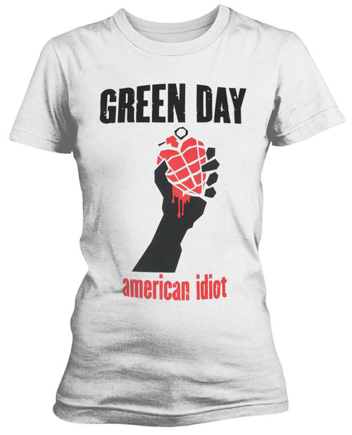 Green Day 'American Idiot Heart' (White) Womens Fitted T-Shirt Front