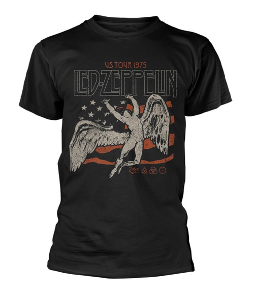 Led Zeppelin 'US 1975 Tour Flag' (Black) T-Shirt