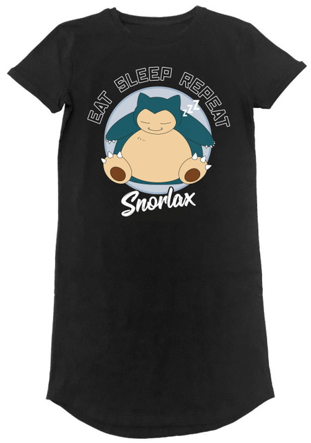 Pokémon 'Sleeping Snorlax' (Black) Womens T-Shirt Dress