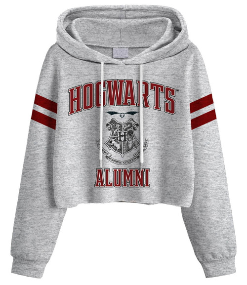 Harry Potter 'Hogwarts Alumni' (Heather Grey) Womens Pull Over Cropped Hoodie