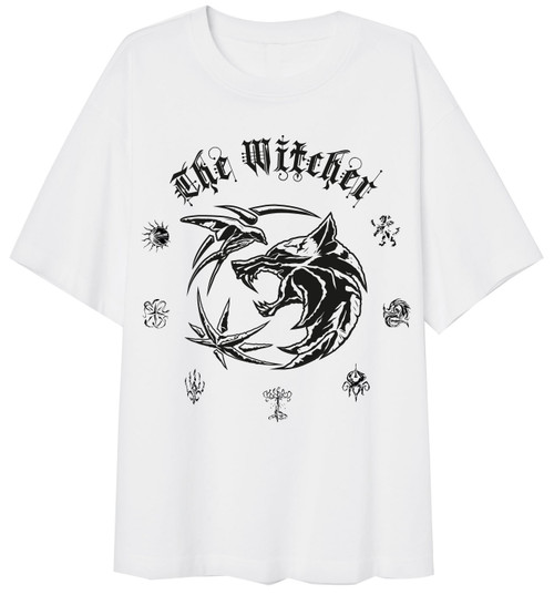 The Witcher 'Symbols' (White) Oversized Womens T-Shirt
