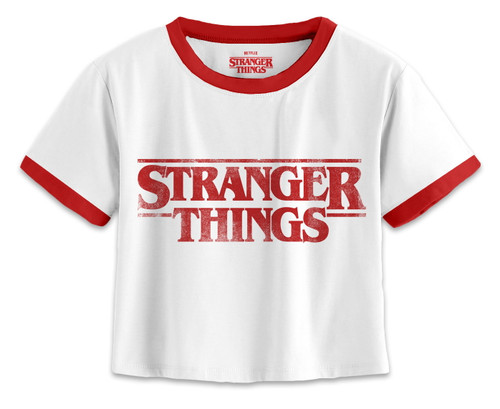 Stranger Things 'Distressed Logo' (White) Womens Cropped T-Shirt