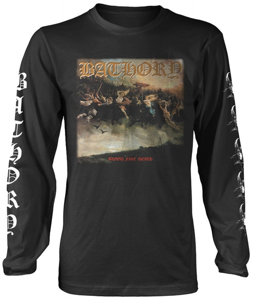 Bathory 'Blood Fire Death Tracklist' (Black) Long Sleeve Shirt