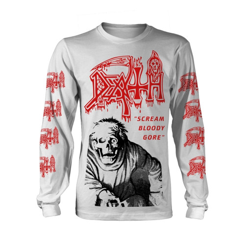 Death 'Scream Bloody Gore' (White) Long Sleeve Shirt - Ultrakult Clothing