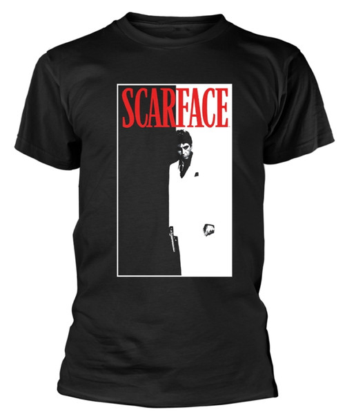 100% Official Scarface 'Poster' (Black) T-Shirt printed on 100% cotton garment