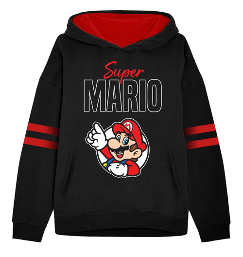 Nintendo Super Mario 'Circle Pose' (Black) Kids Pull Over Hoodie