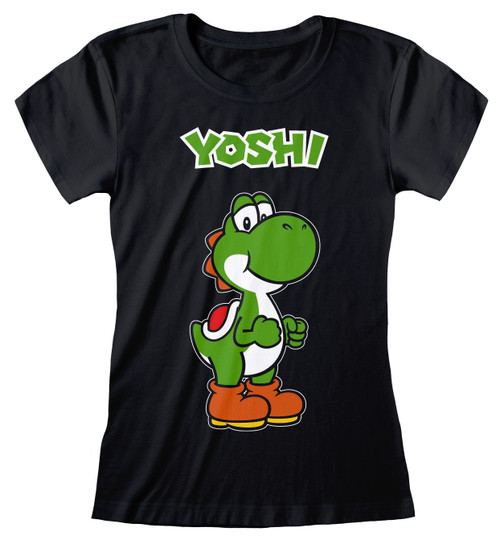 Nintendo Super Mario 'Yoshi Profile' (Black) Womens Fitted T-Shirt