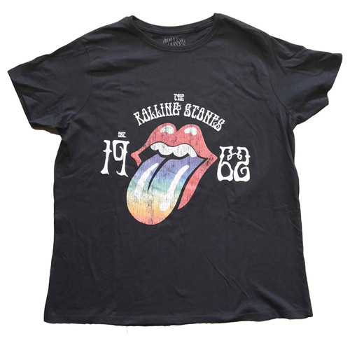 The Rolling Stones 'Rainbow Tongue 62' (Black) Hi-Build Womens Fitted T-Shirt