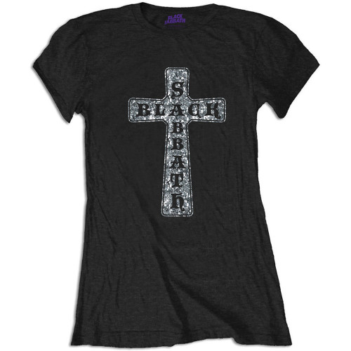 Black Sabbath 'Cross Diamante' (Black) Womans Fitted T-Shirt