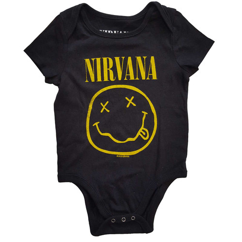 Nirvana 'Yellow Happy Face' (Black) Baby Grow