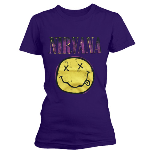 Nirvana 'Xerox Happy Face Pink' (Purple) Womens Fitted T-Shirt