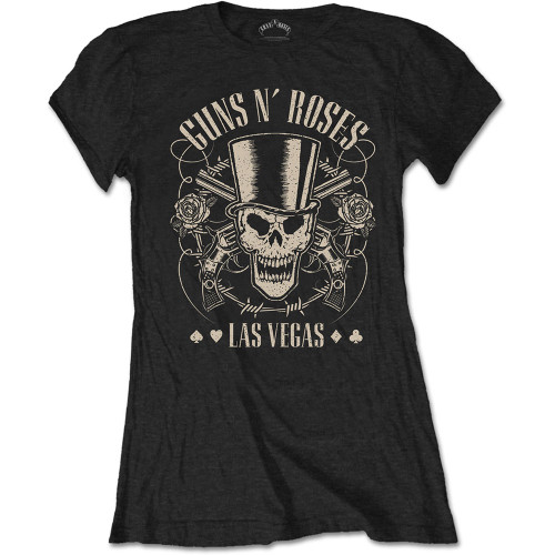 Guns N' Roses 'Top Hat, Skull & Pistols Las Vegas' (Black) Womens Fitted T-Shirt